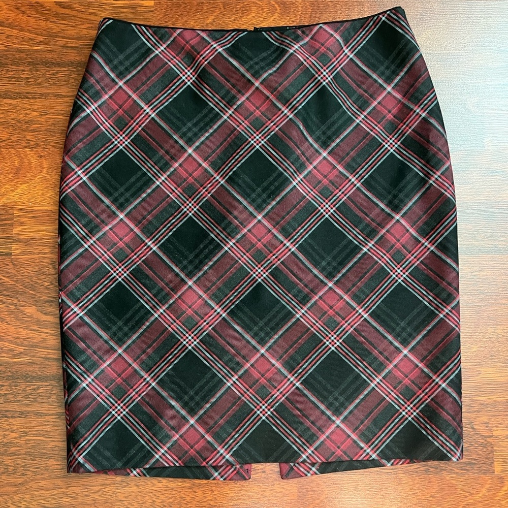 black and red plaid midi skirt